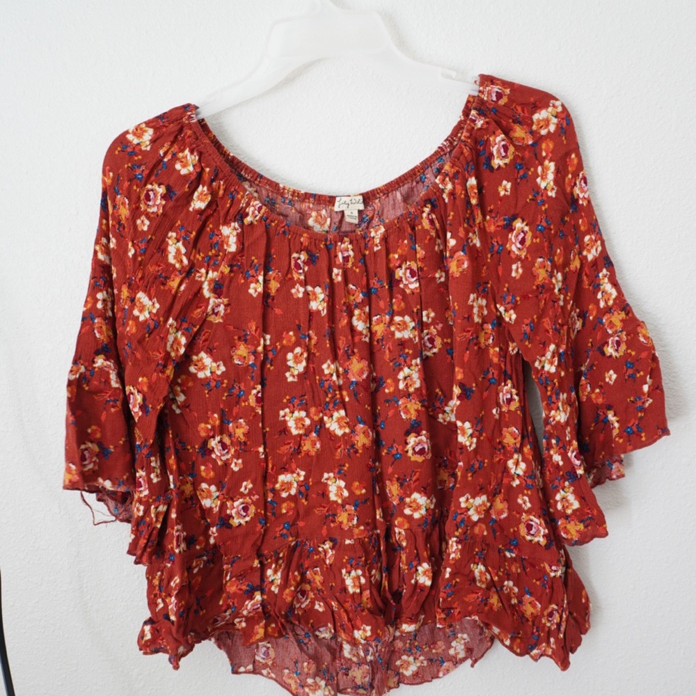 Lily White Rust Floral Blouse